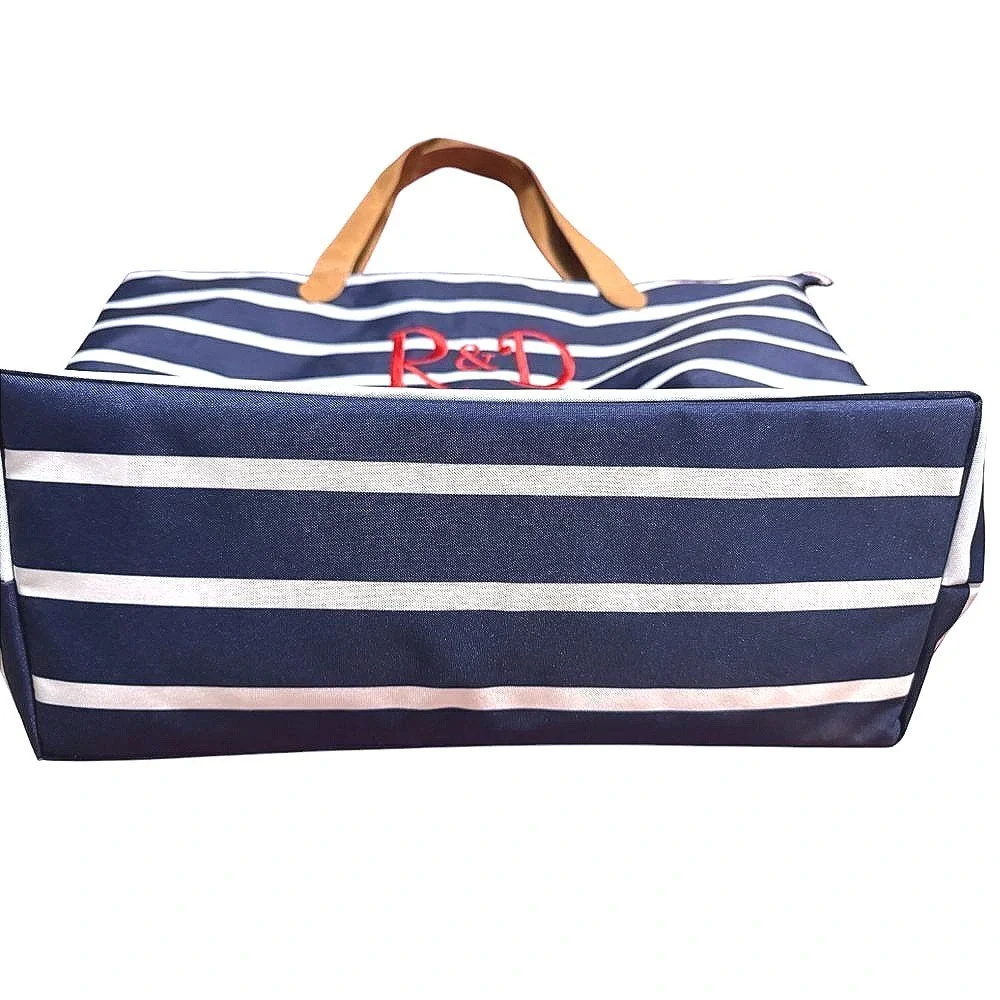 NWOT Striped Tote Bag Travel Beach Pool R&D‎ Monogrammed Zip Pocket